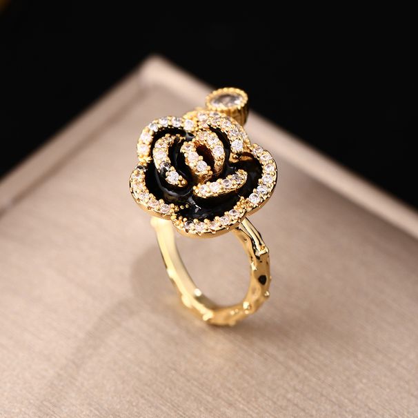 Human Wealth, Camellia Black Ring, Female Ins, Niche, High-end, Light Luxury, French Style, Small Fragrance,_ipsvogv.com