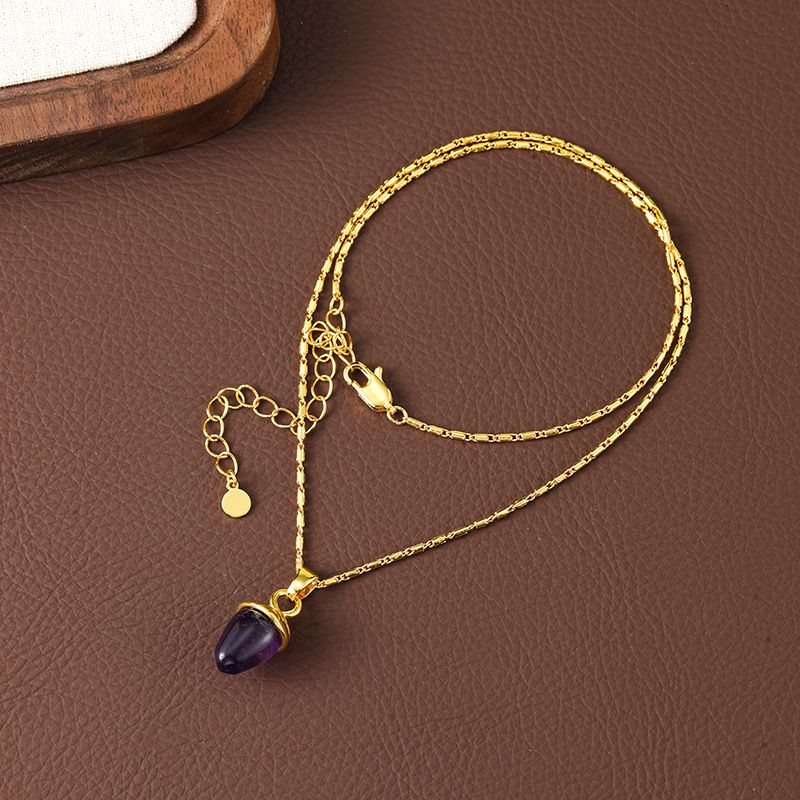 Simple acorn natural amethyst necklace pendant, summer women's high-end accessory necklace, collarbone chain_ipsvogv.com