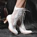 Women's Shoes autumn and winter new British style lace splicing front lace up pointed toe mid heel women's boots_ipsvogv.com