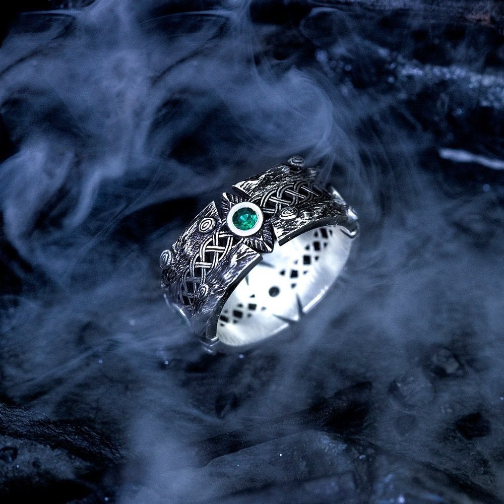 emerald Thai Green Men's New Silver Zircon High-end Feeling, Versatile For Couples, Open Mouth Ring, Guardian Elf Feeling, Couples, Ring,_ipsvogv.com