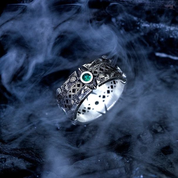 emerald Thai Green Men's New Silver Zircon High-end Feeling, Versatile For Couples, Open Mouth Ring, Guardian Elf Feeling, Couples, Ring,_ipsvogv.com