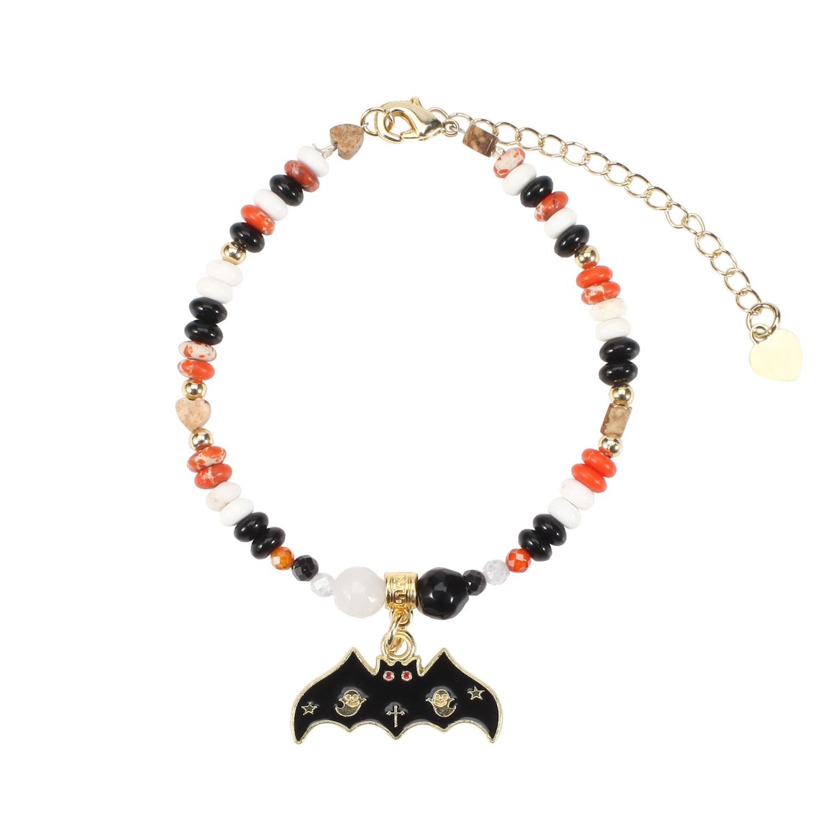 Adjustable Bat & Heart Bead Natural Stone Bracelet For Men And Women - Halloween Jewelry Gift, Handmade Geometric Design Bracelet Adjustable_ipsvogv.com