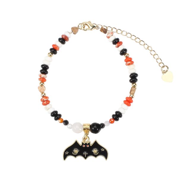 Adjustable Bat & Heart Bead Natural Stone Bracelet For Men And Women - Halloween Jewelry Gift, Handmade Geometric Design Bracelet Adjustable_ipsvogv.com