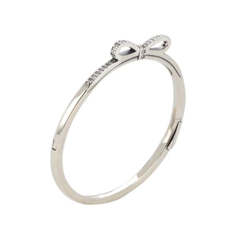 Women's Jewelry Elegant Bow Bracelet With Cubic Zirconia, Silver Plated Fashion Bangle For Women, Gift For Her, Sizes 16-19cm_ipsvogv.com