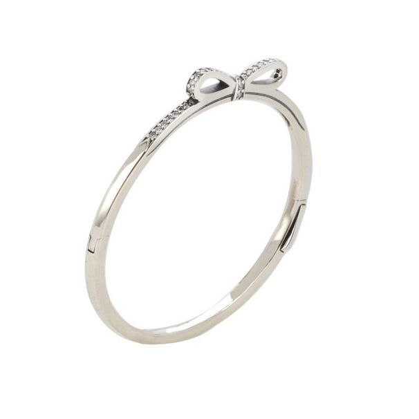 Women's Jewelry Elegant Bow Bracelet With Cubic Zirconia, Silver Plated Fashion Bangle For Women, Gift For Her, Sizes 16-19cm_ipsvogv.com