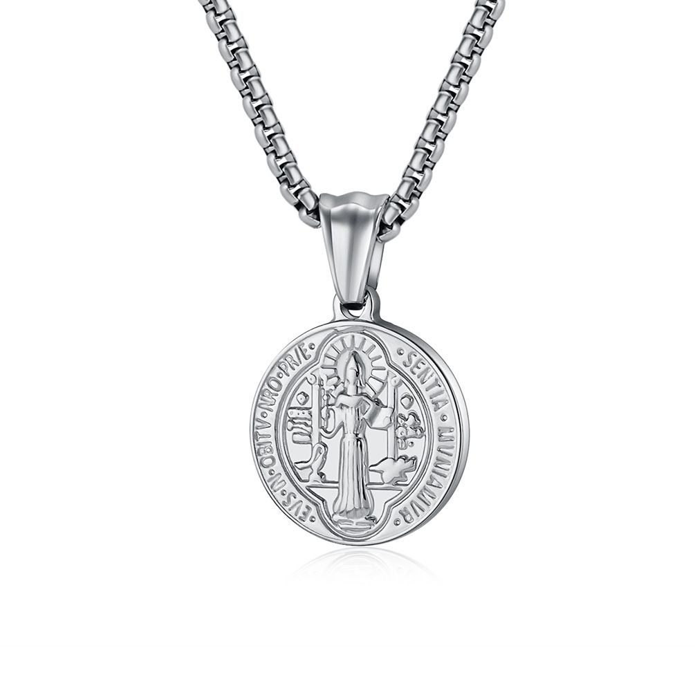 St. Benedict the Exorcist stainless steel necklace men and women titanium steel round coin pendant_ipsvogv.com