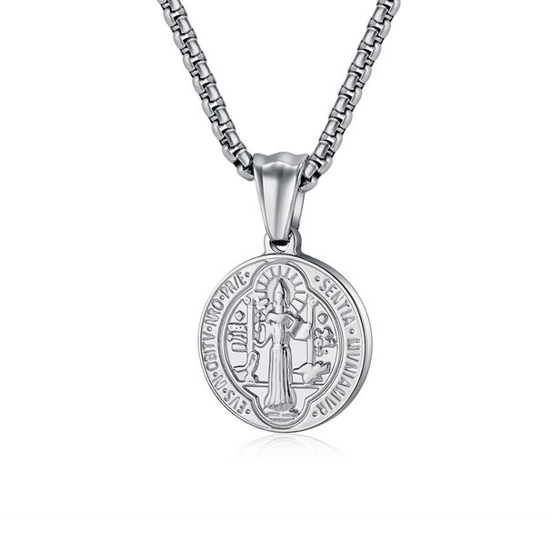 St. Benedict the Exorcist stainless steel necklace men and women titanium steel round coin pendant_ipsvogv.com