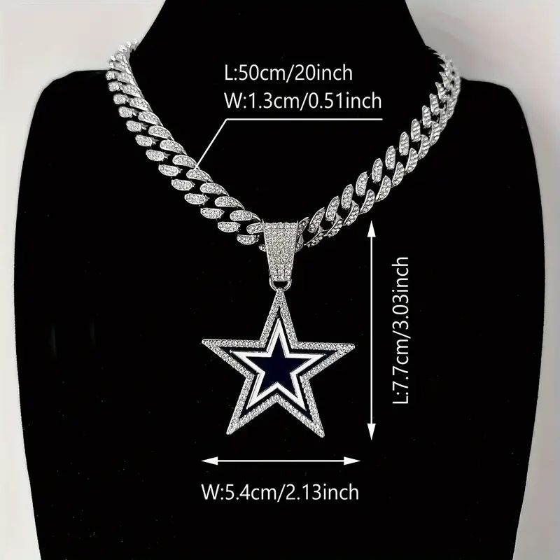Fashion Full Diamond Blue Five-Pointed Star Necklace Jewelry Unisex Personality Hip-Hop Pendant_ipsvogv.com