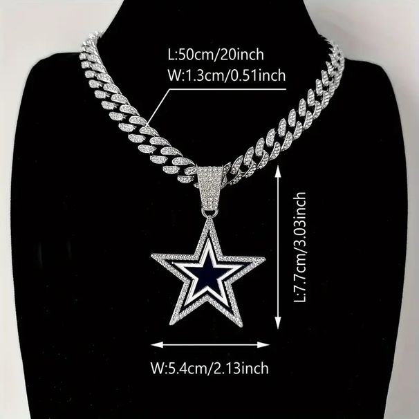 Fashion Full Diamond Blue Five-Pointed Star Necklace Jewelry Unisex Personality Hip-Hop Pendant_ipsvogv.com