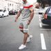 Men's Clothing home leisure men's thin short-sleeved sports striped round neck fitness suit men's T-shirt trendy two-piece suit_ipsvogv.com