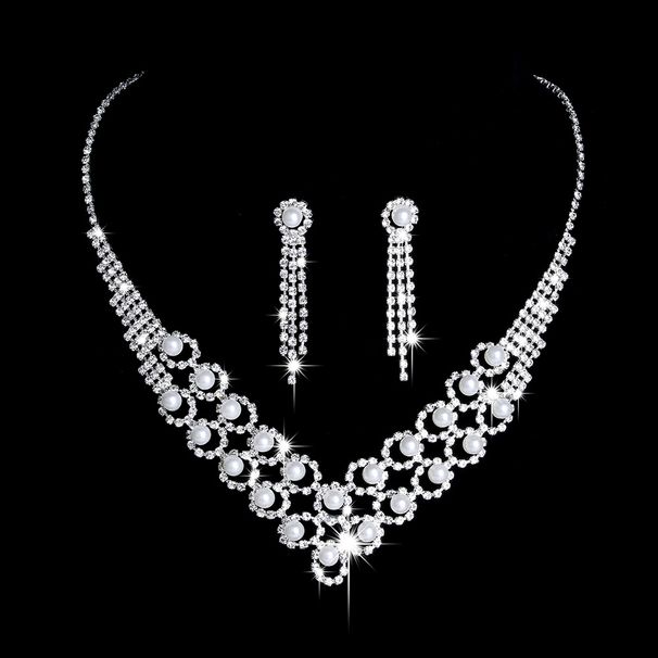 Elegant Bridal Jewelry Set - Rhinestone & Pearl Necklace & Earrings For Wedding_ipsvogv.com