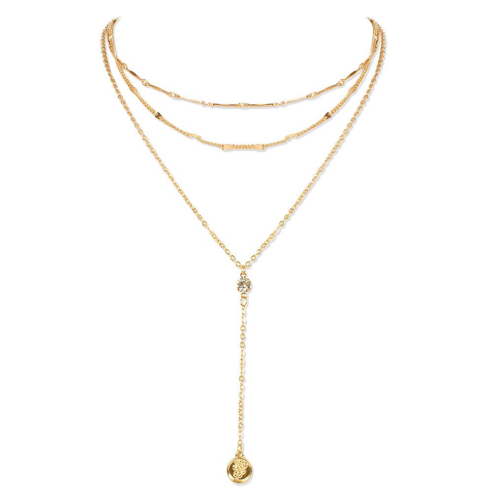 Popular Jewelry Cross Border Retro Alloy Flower Coin Pendant Multi Layer Clavicle Chain Necklace For Women_ipsvogv.com