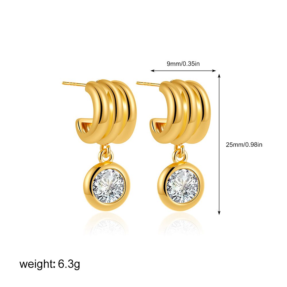 Unisex Zircon Earrings Three Layer C Shaped Earrings Fashionable Commuting All Match Geometric Water Drop Pendant Earrings_ipsvogv.com