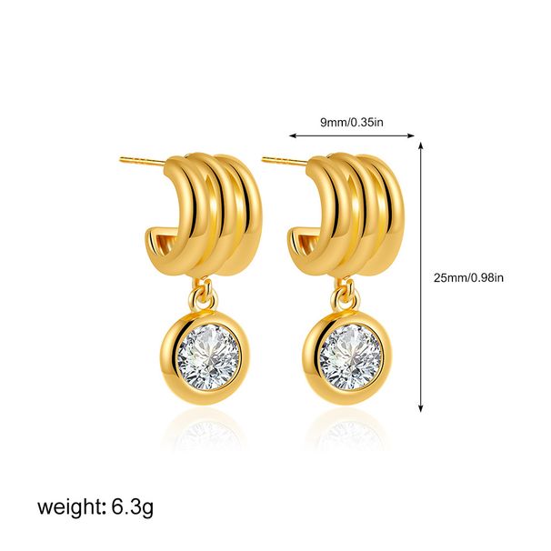 Unisex Zircon Earrings Three Layer C Shaped Earrings Fashionable Commuting All Match Geometric Water Drop Pendant Earrings_ipsvogv.com