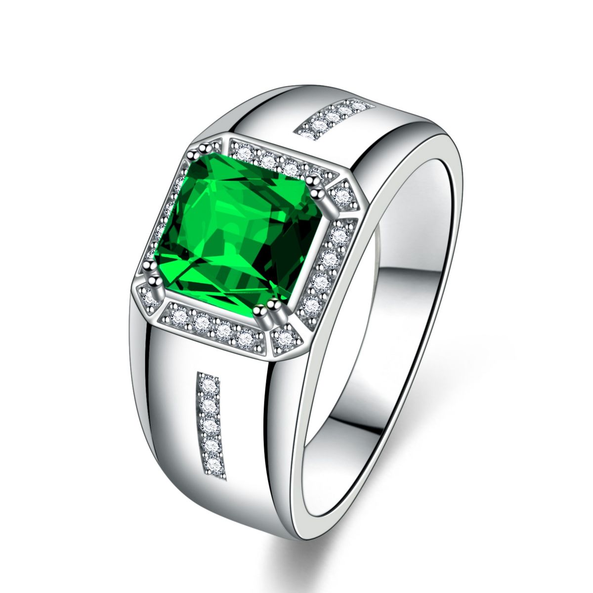 Emerald Cut Green Tsavorite Plated Men's Fashion Personality Diamond Wedding Ring_ipsvogv.com