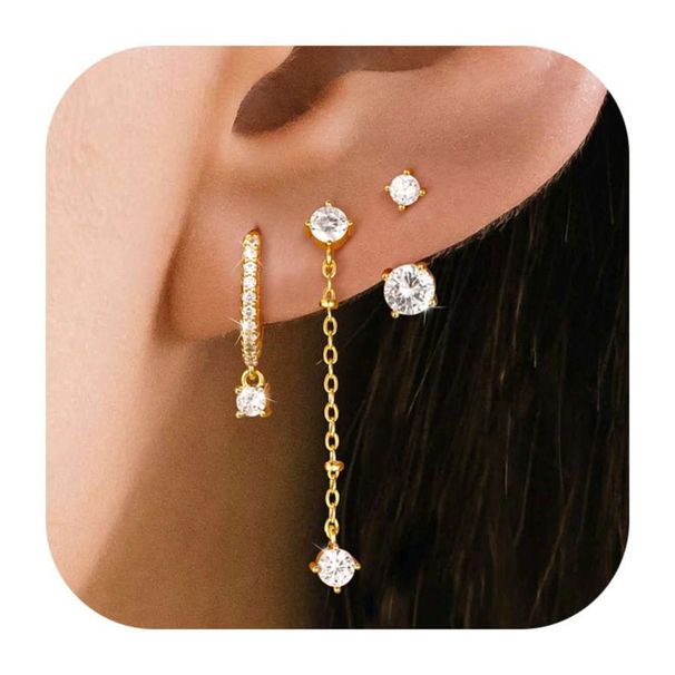 Unisex Hot Selling Real Gold Brass Electroplating Inlaid Zirconium Chain Tassel Earrings Flower Earrings Earrings Three Piece Set_ipsvogv.com
