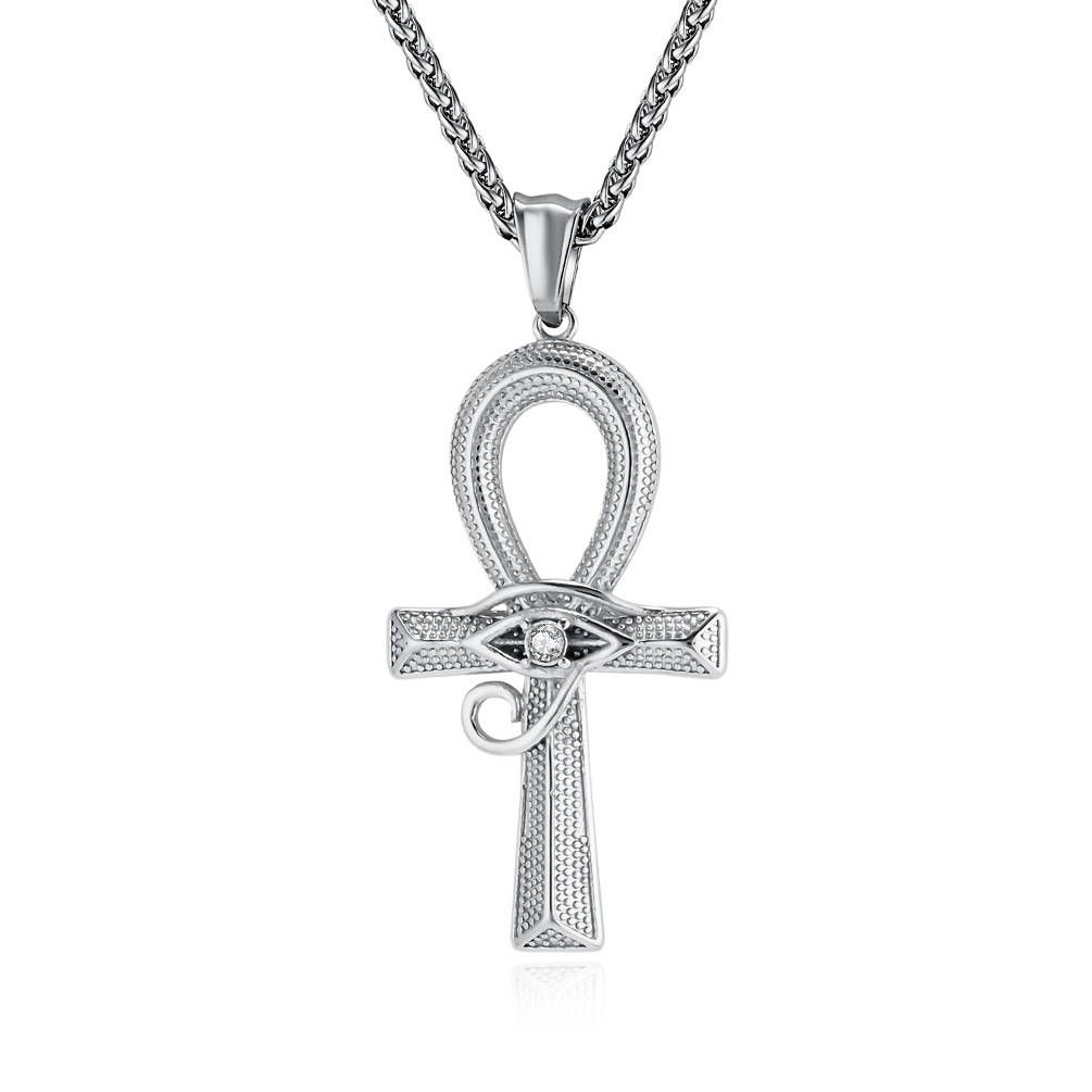 Hip hop Eye of Horus Ankh Cross Necklace All match Niche Personality Sweater Chain Clothing Model Accessories_ipsvogv.com