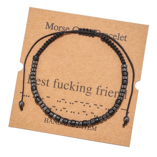 Hot Selling Morse Code Bracelet Creative Black Iron Stone String Wood Beads Hand Woven Card Couple Bracelet_ipsvogv.com