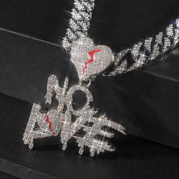 Fashion Jewelry Diamond NO LOVE English Letter Pendant Trendy Men's Personality Hip Hop Cuban Necklace_ipsvogv.com
