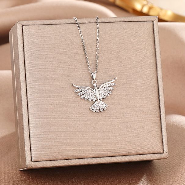 Luxurious Phoenix Wings Pendant Titanium Steel Necklace Women's Diamond Set Internet Red Clavicle Chain New Jewelry_ipsvogv.com