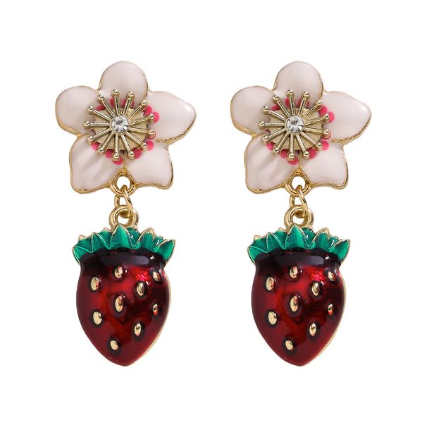 Fashion strawberry flower image creative earrings oil drop diamond sweet personality ladies earrings_ipsvogv.com