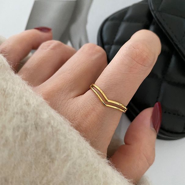 Gold Genuine Gold Electroplating, High-end Feel Crown Line Plain Ring, Metal Texture Ring_ipsvogv.com