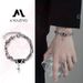 Unisex Punk Style Bracelet For Men, Double Layer Stacked Luxury Exquisite Black Zircon Cross Design_ipsvogv.com