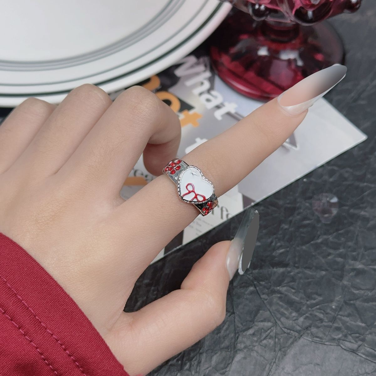 Retro Love Bow Open Ring Female Sweet Cool Hot Girl Y2k Millennial Style Ring Niche Design Hand Jewelry_ipsvogv.com