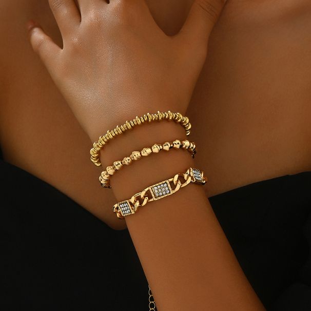 Fashion Style Geometric Women's Personalized Inlaid Beaded Bracelet Three Piece Set High End Handmade Decoration_ipsvogv.com