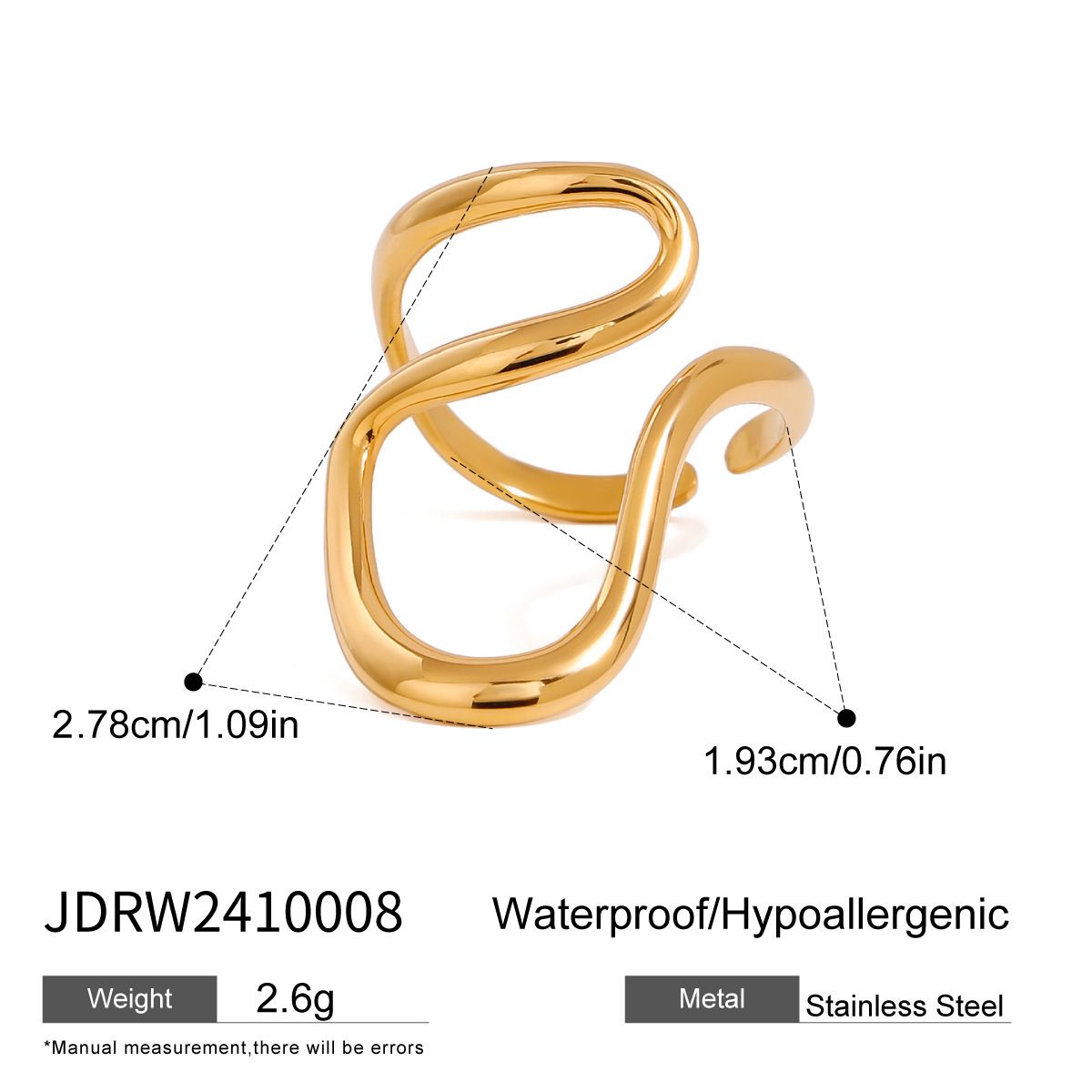 Women's Jewelry Stainless Steel Liquid Irregular Adjustable Opening Ring Niche Design Titanium Steel Ring_ipsvogv.com