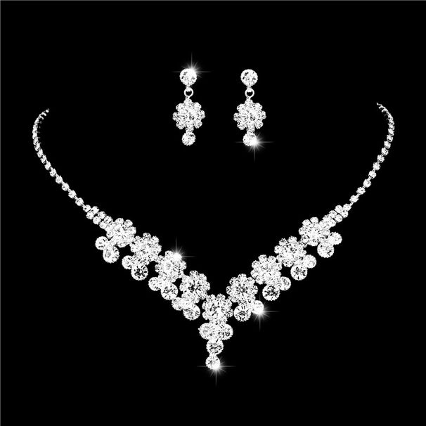 Silver Crystal Bridal Jewelry Set - Necklace & Earrings (European & American Style, Wedding Dinner Gift For Jewelry Lovers)_ipsvogv.com