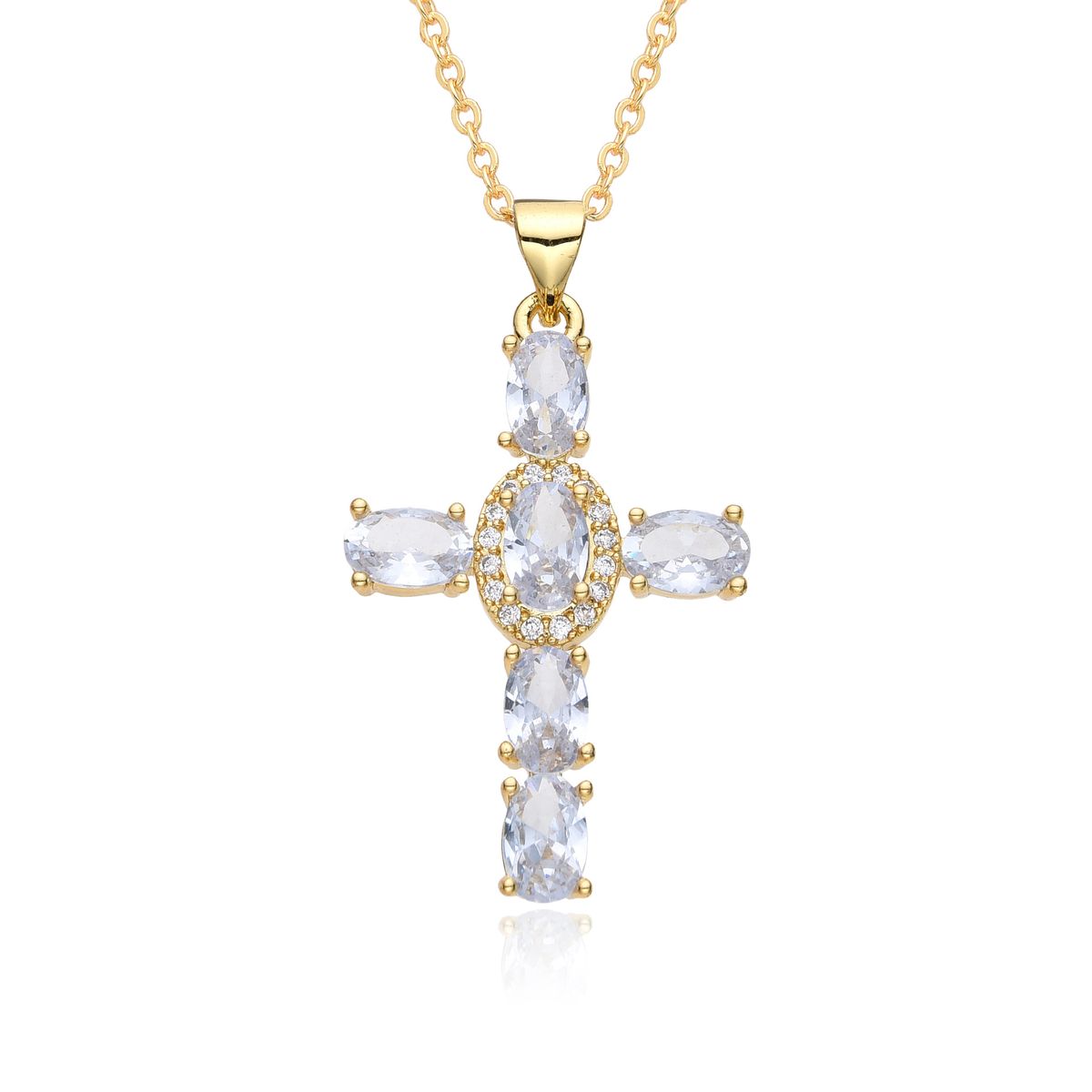 New Copper Micro Inlaid Zircon Necklace Multi Color Cross Pendant Hip Hop Necklace Clavicle Chain_ipsvogv.com