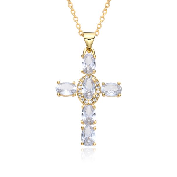 New Copper Micro Inlaid Zircon Necklace Multi Color Cross Pendant Hip Hop Necklace Clavicle Chain_ipsvogv.com