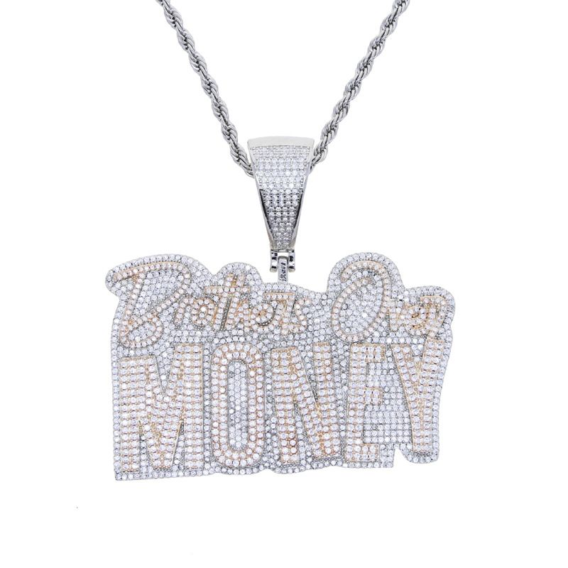 Men's Hip Hop Money Letter Pendant Necklace With Zircon, 60cm Cuban Chain In Silver, Rose Gold & Gold Inlaid Zircon Trendy Men's Jewelry_ipsvogv.com