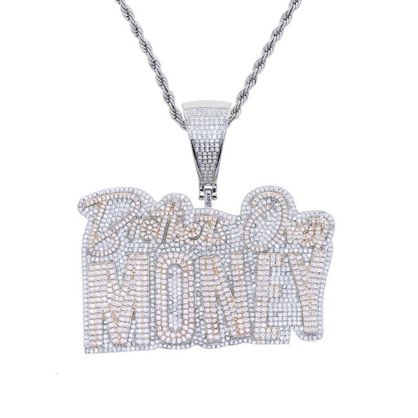 Men's Hip Hop Money Letter Pendant Necklace With Zircon, 60cm Cuban Chain In Silver, Rose Gold & Gold Inlaid Zircon Trendy Men's Jewelry_ipsvogv.com