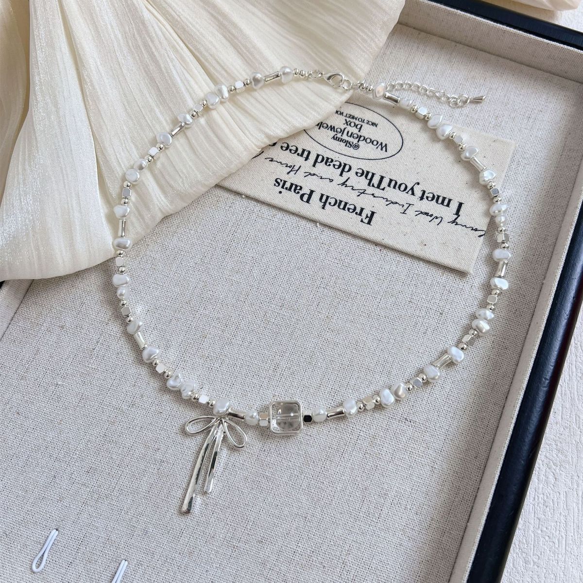 French Bowknot Ribbon Necklace Niche Design Ballet Style Sweet Clavicle Chain Light Luxury High-end Feel_ipsvogv.com