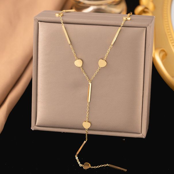 New Heart-shaped Long Tassel Necklace For Women, Niche, Light Luxury, High-end, Stainless Steel Fashion Trend Collarbone_ipsvogv.com