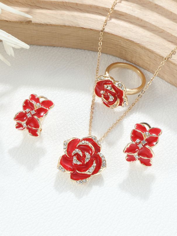 Women's Jewelry Set Three Piece Set Black Rose Earrings Necklace Bracelet Wedding Set_ipsvogv.com