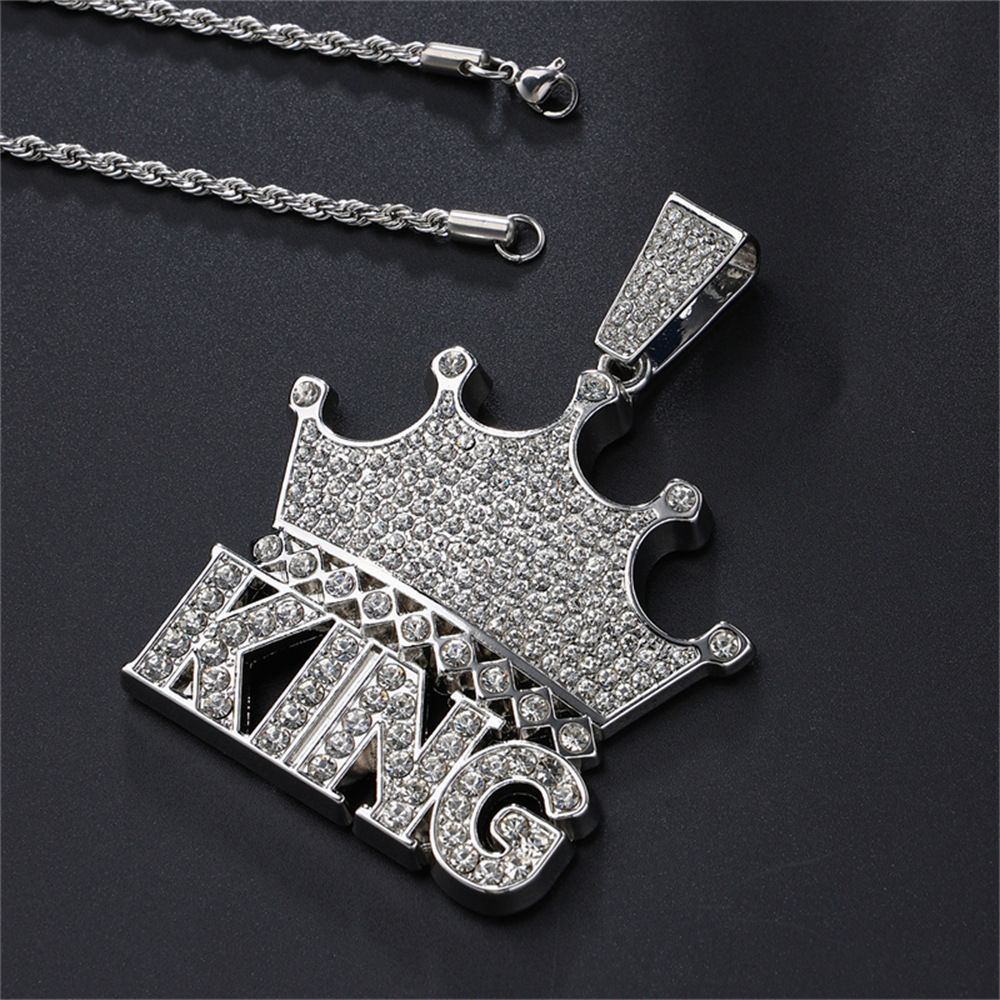 Full Diamond Crown Letter King Necklace Accessory Hip Hop Rap Street Dance Cool Pendant Jewelry_ipsvogv.com