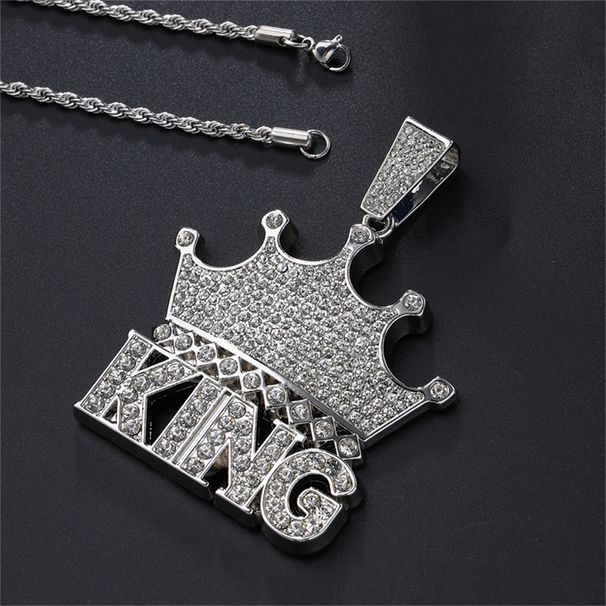 Full Diamond Crown Letter King Necklace Accessory Hip Hop Rap Street Dance Cool Pendant Jewelry_ipsvogv.com