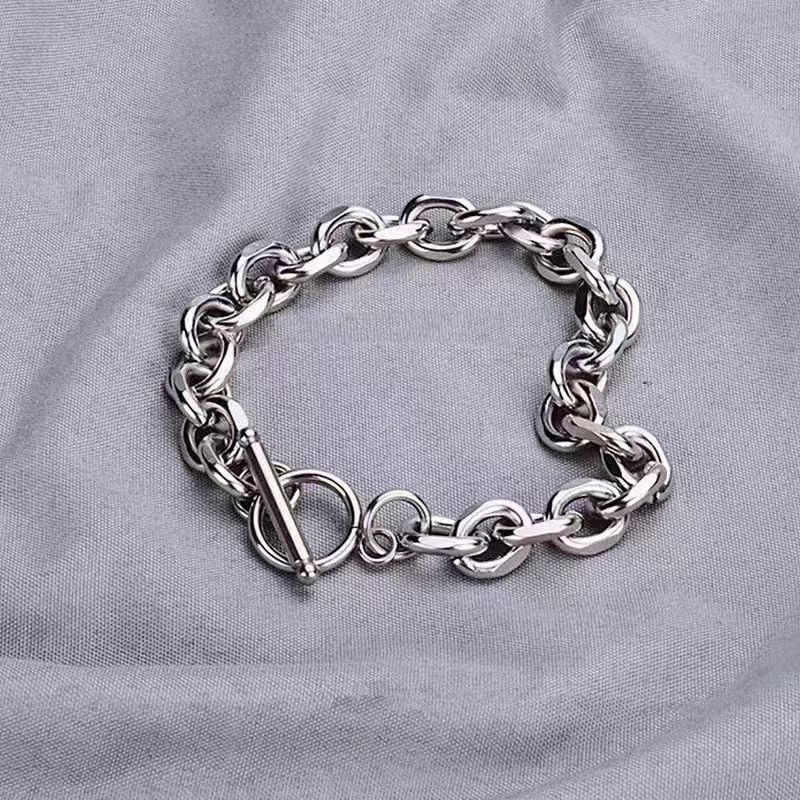 Titanium Steel Cuban Chain Bracelet For Men, Interlocking Trendy Hip-Hop Acceorie, Simple High-End Jewelry_ipsvogv.com