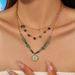 Turquoise Stone Beaded Necklace - Gold Plated Stainless Steel Clavicle Chain_ipsvogv.com