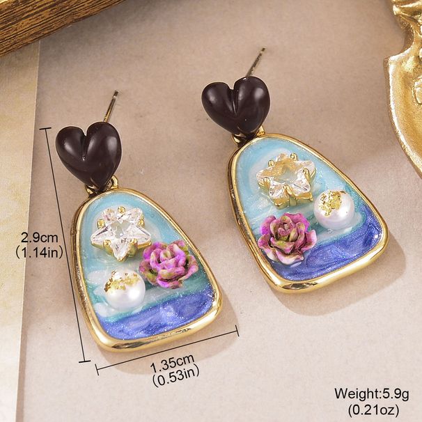 Natural Flower Pearl Earrings Oil Painting Series Earrings 2024 New Summer High End Retro Niche Earrings_ipsvogv.com