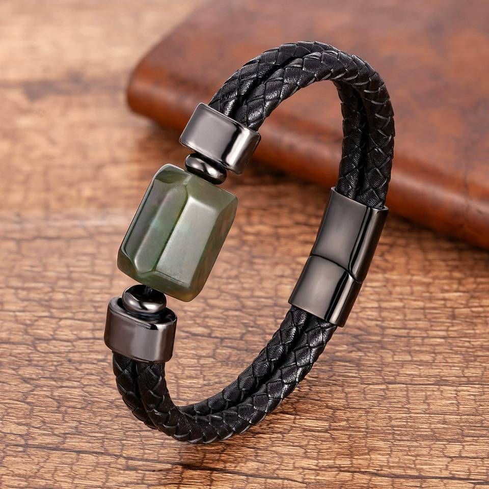 Classic Vintage Leather Rope Bracelet Bracelets Stainless Steel Buckle Men Crystal Stone Bracelet_ipsvogv.com