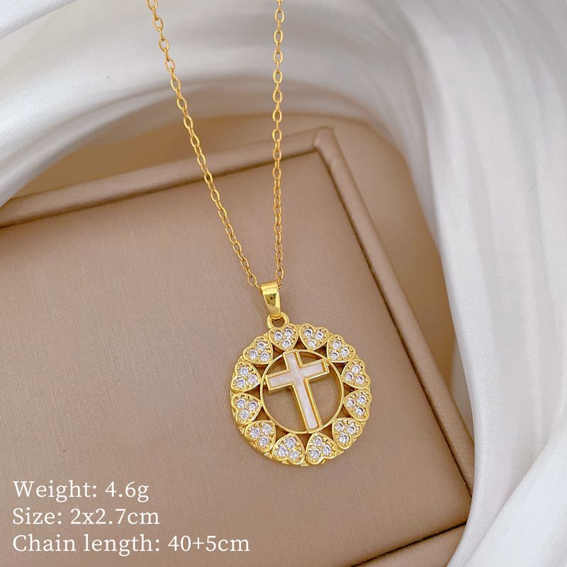 【 】 Love Cross Stone Light Luxury Charm Gorgeous Full Diamond Necklace Women's Versatile Clavicle Titanium Steel Chain_ipsvogv.com