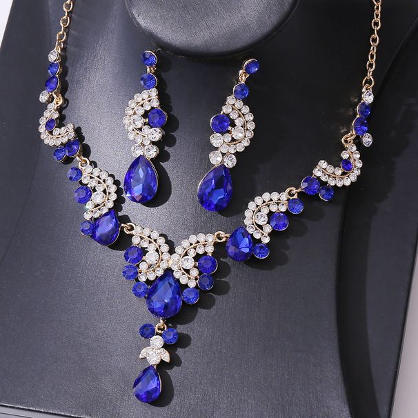 Women's Jewelry Sparkling Water Drop Necklace And Earrings Set, Elegant Rhinestone Collarbone Chain For Parties, Weddings, And Evening Events_ipsvogv.com