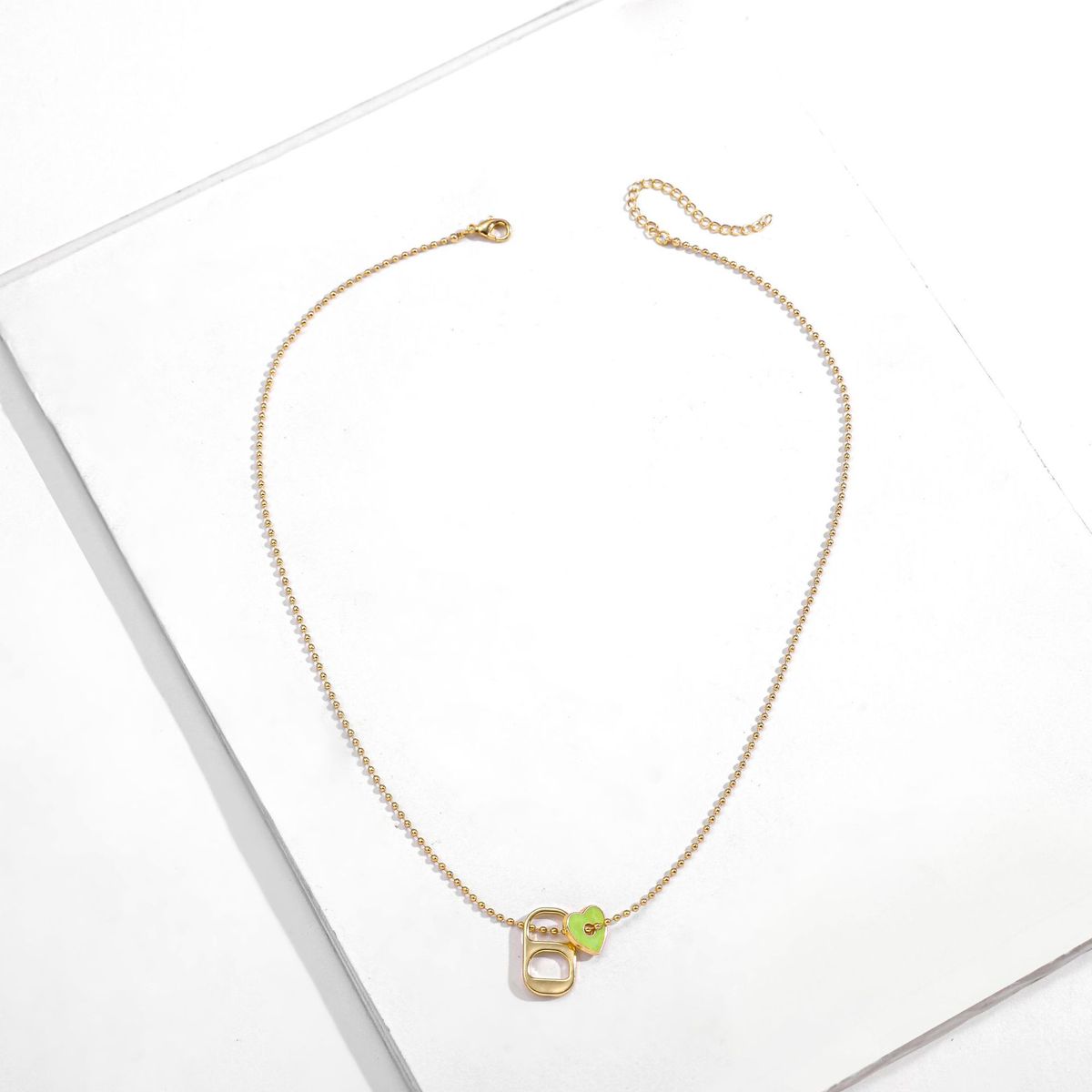 Fashion Simple Multi Color Alloy Oil Drop Love Pendant Can Pull Ring Necklace Clavicle Chain_ipsvogv.com