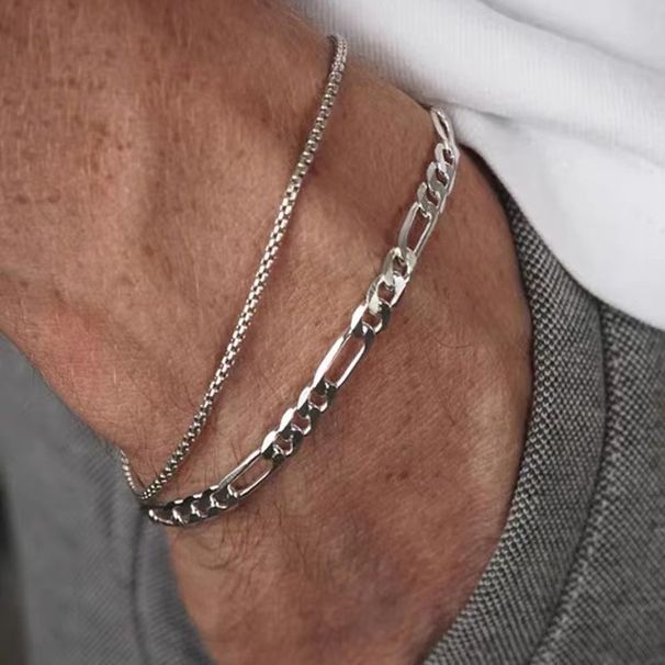 Ins Style Simple Double Layer Stacked Stainless Steel Chain For Men Sweet Cool Versatile Rust-Free Hip-Hop Bracelet_ipsvogv.com