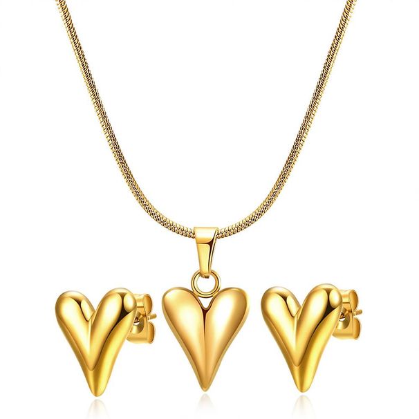 New creative fashion glossy simple love necklace earrings set_ipsvogv.com