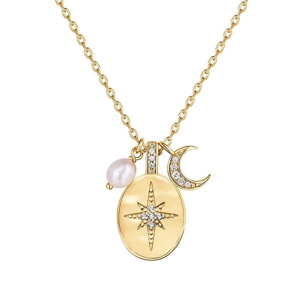 Fashion 14K Gold Necklace Baroque Pearl Star Moon Diamond Pendant Female_ipsvogv.com